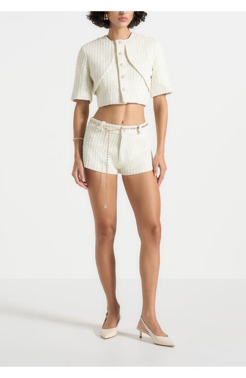 Elina Tweed Mini Shorts With Belt