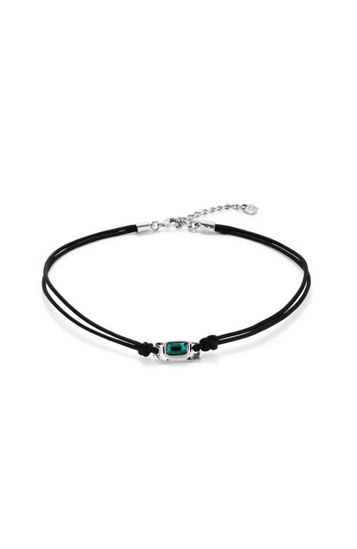 Unode50 Green Crystal Leather Necklace In Black