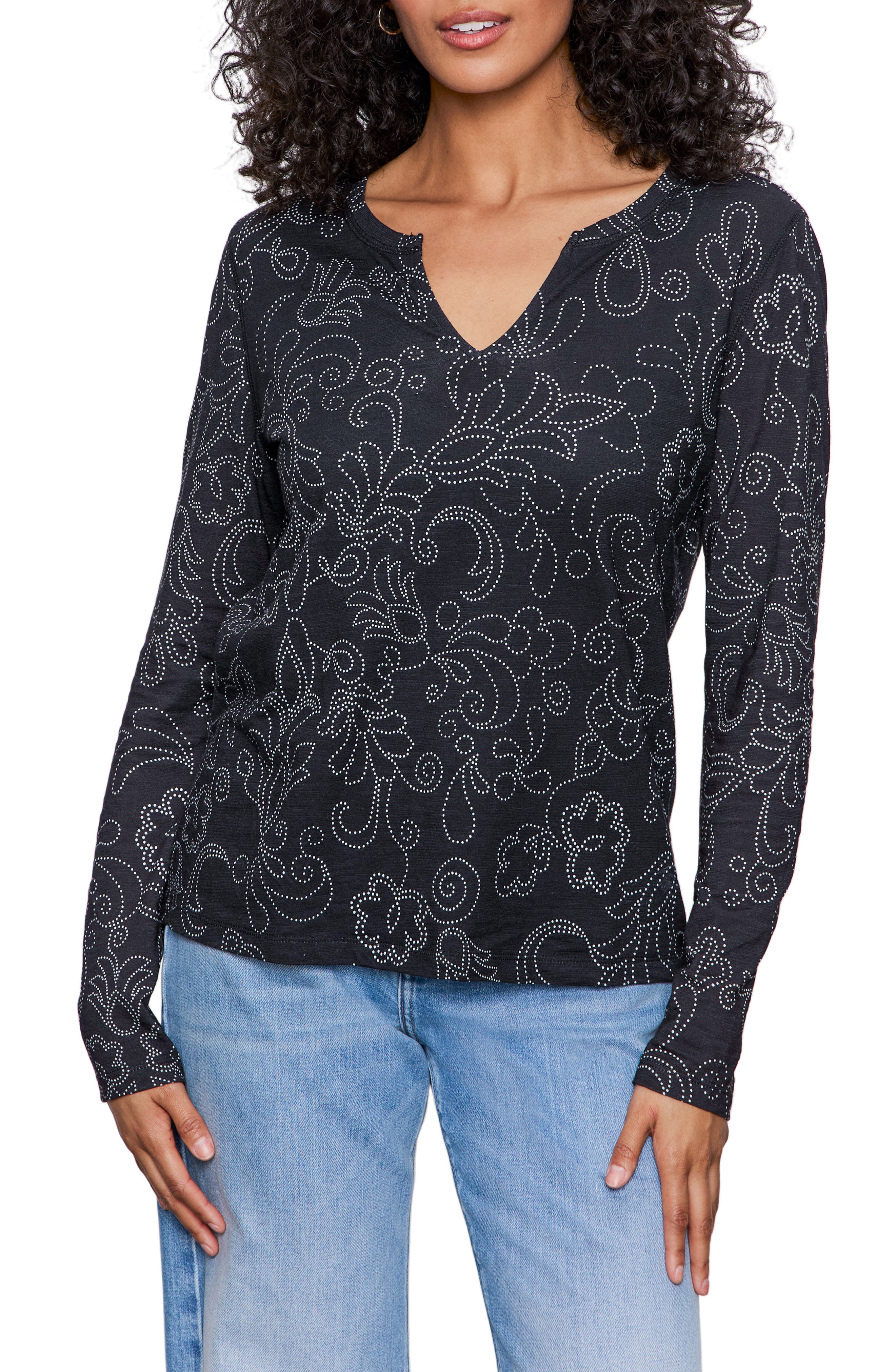 Sanctuary Print Split Neck Knit Top