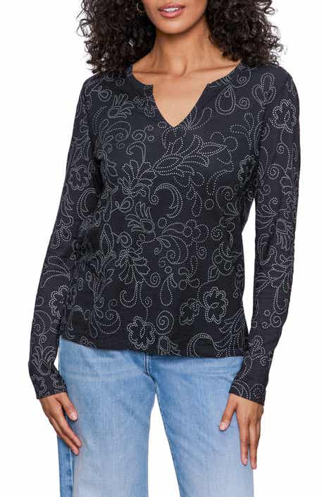 Sanctuary Print Split Neck Knit Top