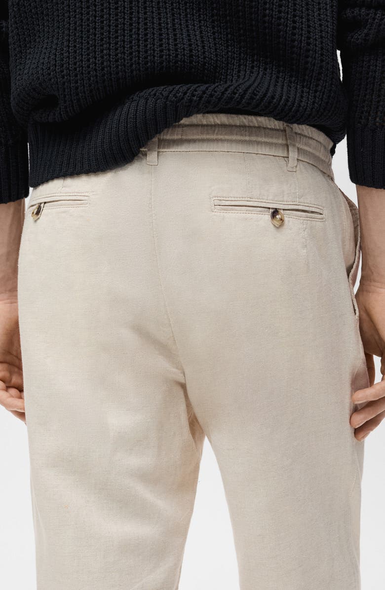 MANGO Slim Fit Linen & Cotton Drawstring Pants, Alternate, color, Ecru