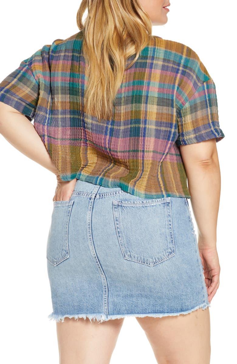 BP. Plaid Woven Crop Tee, Alternate, color,