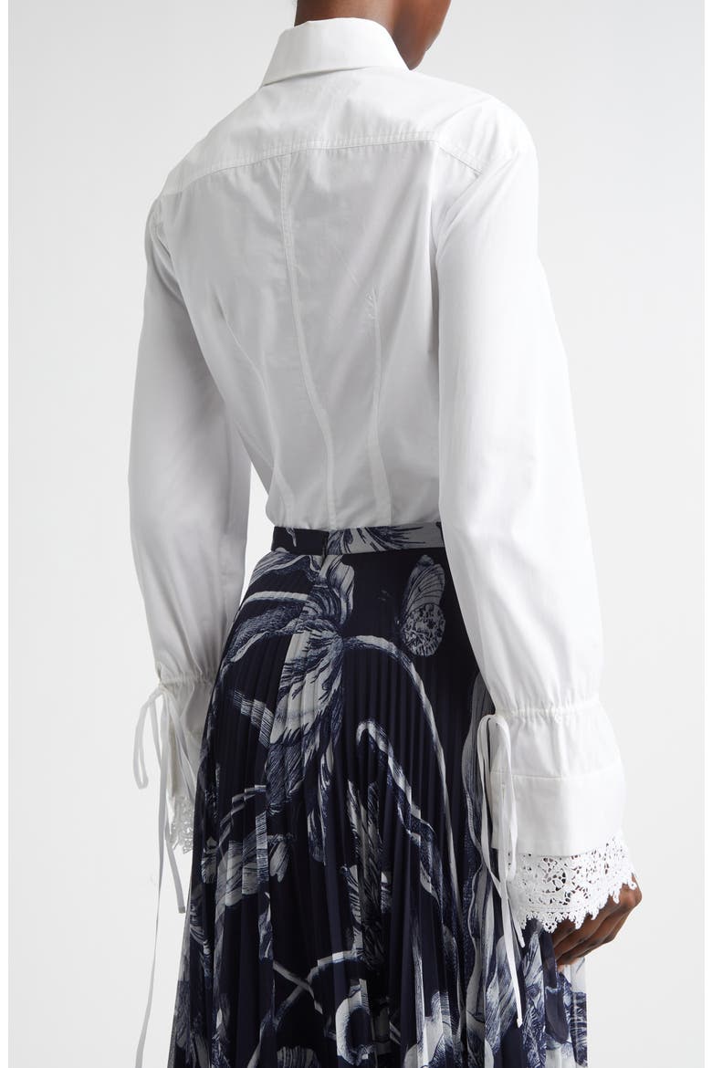Tie Cuff Cotton Button-Up Shirt, Alternate, color, WHITE