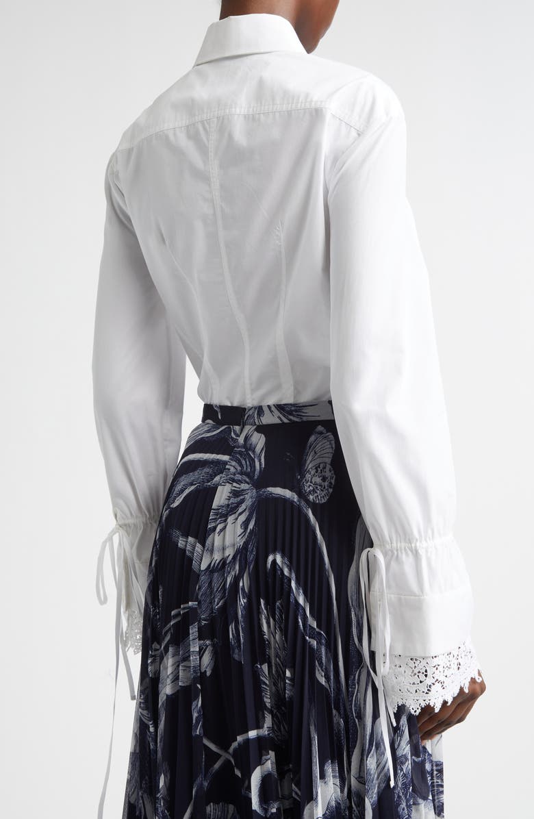 Erdem Tie Cuff Cotton Button-Up Shirt, Alternate, color, White