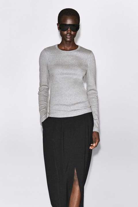 Slim Ribbed Cotton Long-Sleeved Top