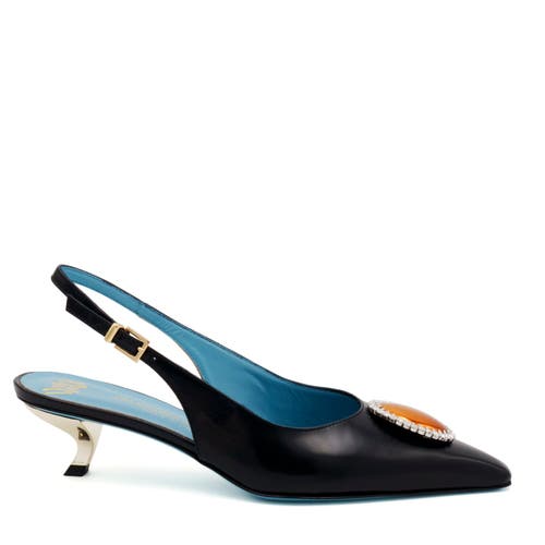 Valentina Rangoni Veronika  Low Heel Sling Pump In Black Luce
