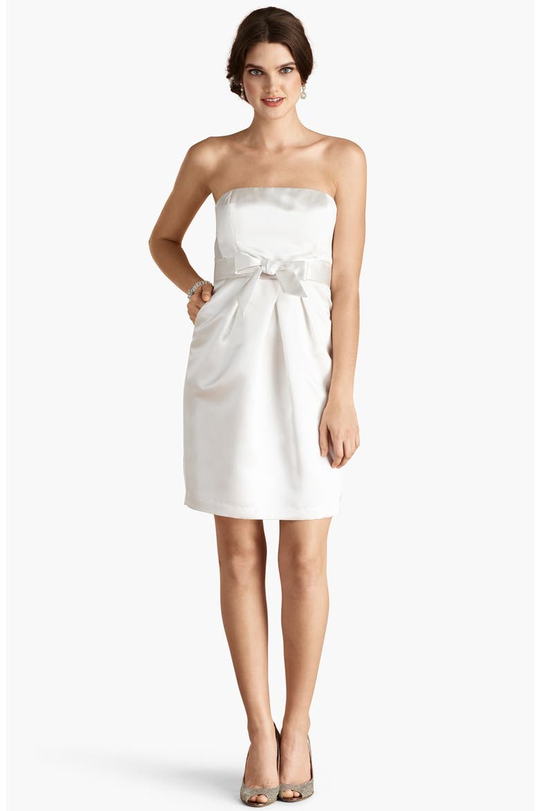 'Savannah' Strapless Satin Sheath Dress, Alternate, color, OFF WHITE