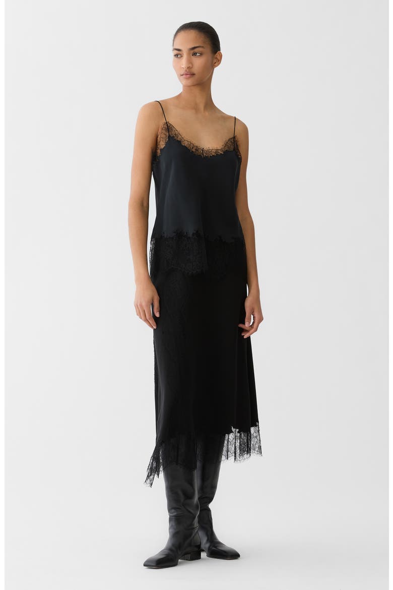 Silk Camisole with Lace Detail, Alternate, color, BLACK