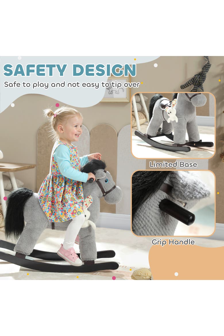Toddler Rocking Horse Plush Kids Ride on Toy with Realistic Sound and Toy Animal Rocker for Years Old, Alternate, color, Grey
