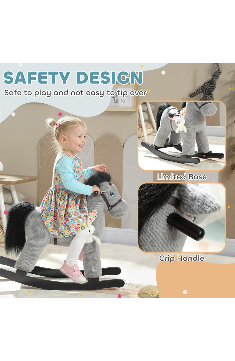 Qaba Toddler Rocking Horse Plush Kids Ride on Toy with Realistic Sound and Toy Animal Rocker for Years Old, Alternate, color, Grey