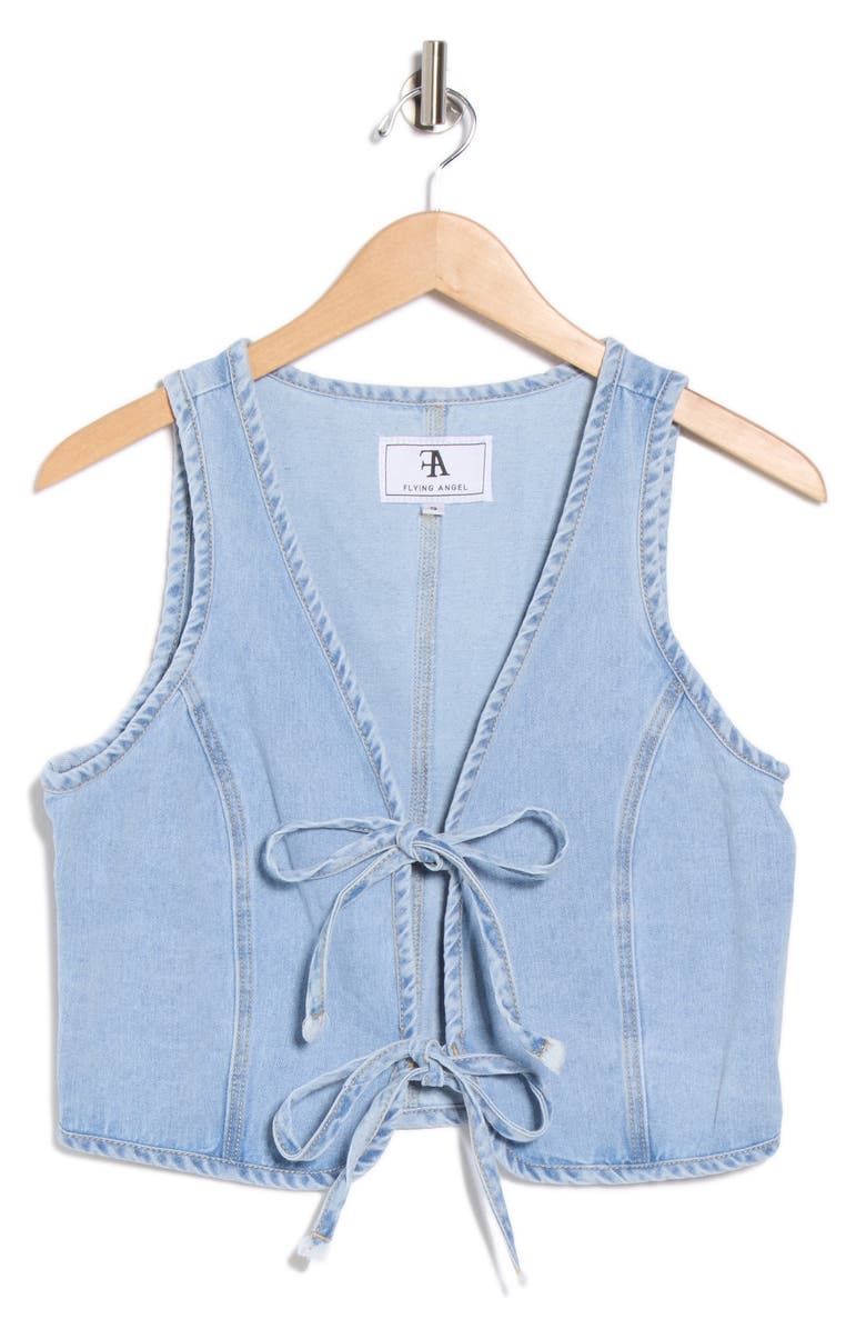 FLYING ANGEL Front Tie Denim Vest, Alternate, color, Light Wash