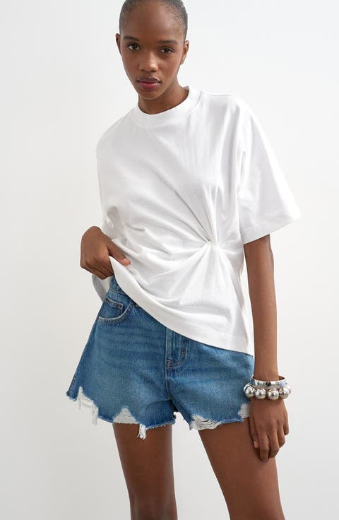 Distressed Denim Cutoff Shorts