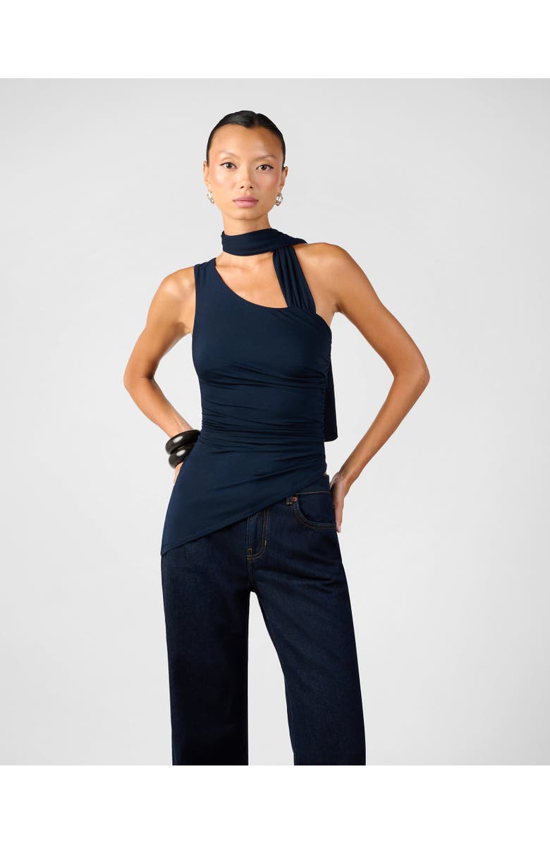 WeWoreWhat One Shoulder Draped Top, Main, color, Navy
