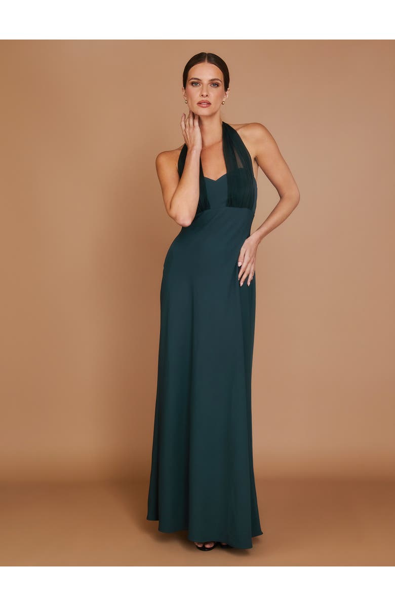 Six Stories Organza Halter Neck Maxi Dress, Alternate, color, Turquoise