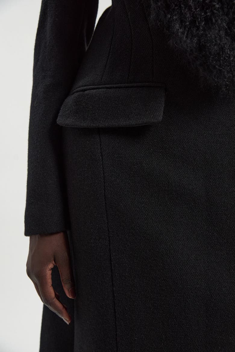 Wool Detachable Collar Midi Coat, Alternate, color, Black