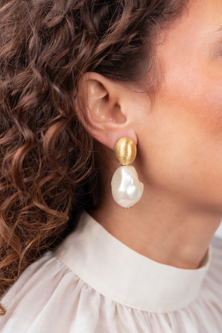 Resin Irregular Large Stone Earrings in Pearl White, Alternate, color, Pearl White
