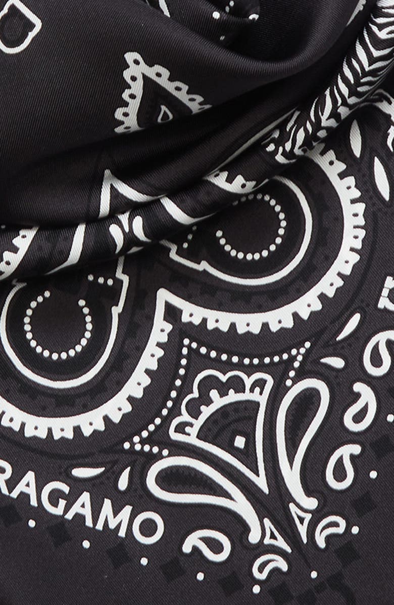 FERRAGAMO Arabesque Print Cotton & Silk Square Scarf, Alternate, color, Dark Grey Black White