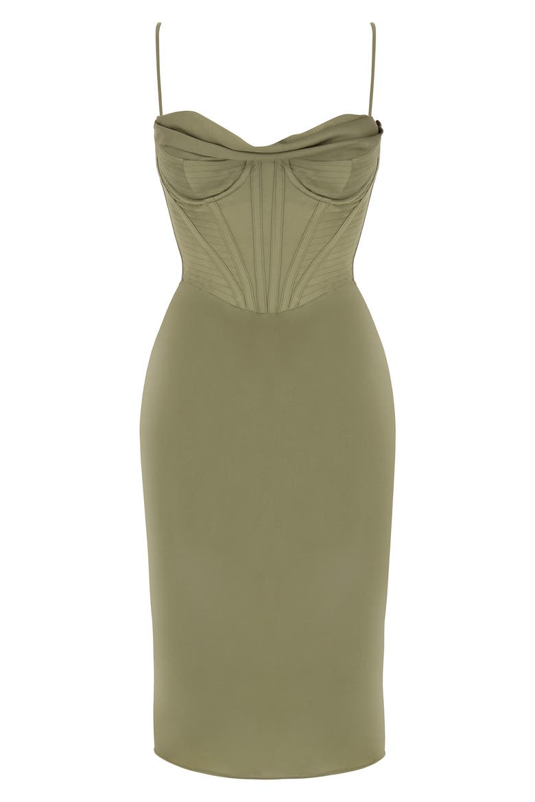 Myrna Satin Corset Dress, Alternate, color, OLIVE