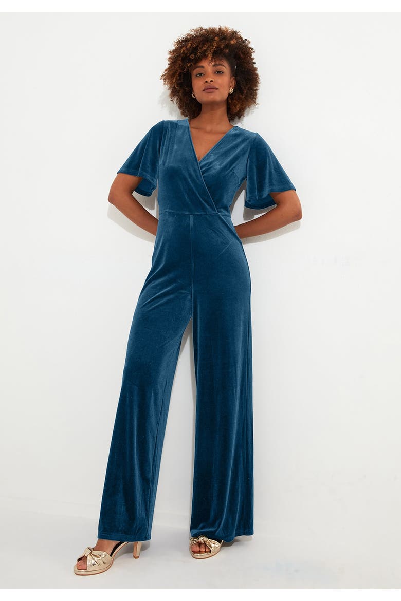 Flutter Sleeve Velvet Jumpsuit, Main, color, BLUE OPAL