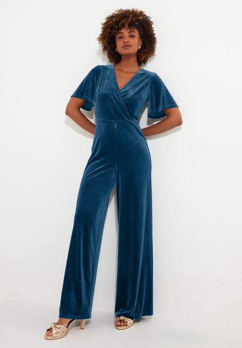 Flutter Sleeve Velvet Jumpsuit (Plus)