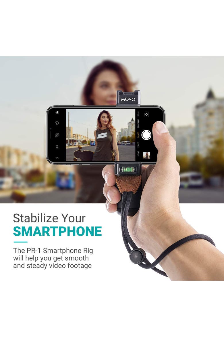 PR-1 Smartphone Grip Handle Rig with Wrist Strap, Tripod Mount and Cold Shoe Mount for Lights and Microphones - for iPhone, Samsung, HTC, LG, Google, Android, Alternate, color, Black