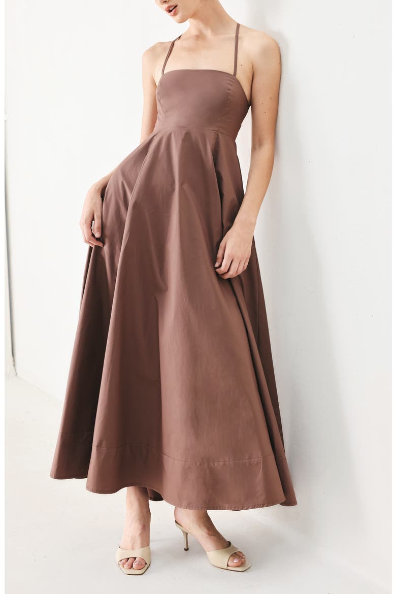 Lace Back Cotton Midi Dress, Alternate, color, COCOA