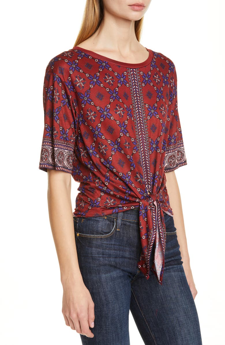 SANDRO Lamaar Scarf Print Tie Front Tee, Alternate, color, 
