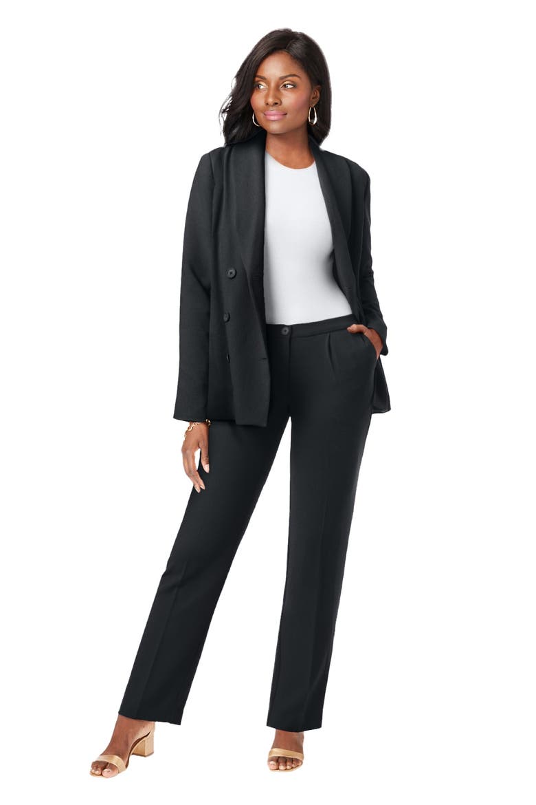Double Breasted Stretch Crepe Pantsuit, Main, color, BLACK