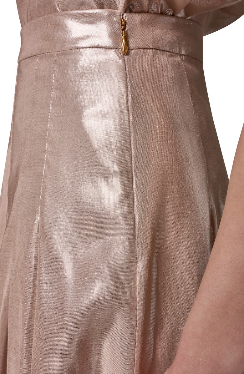 Donna Karan New York Shine Pleated Midi Skirt, Alternate, color, Snow Petal/ Silver