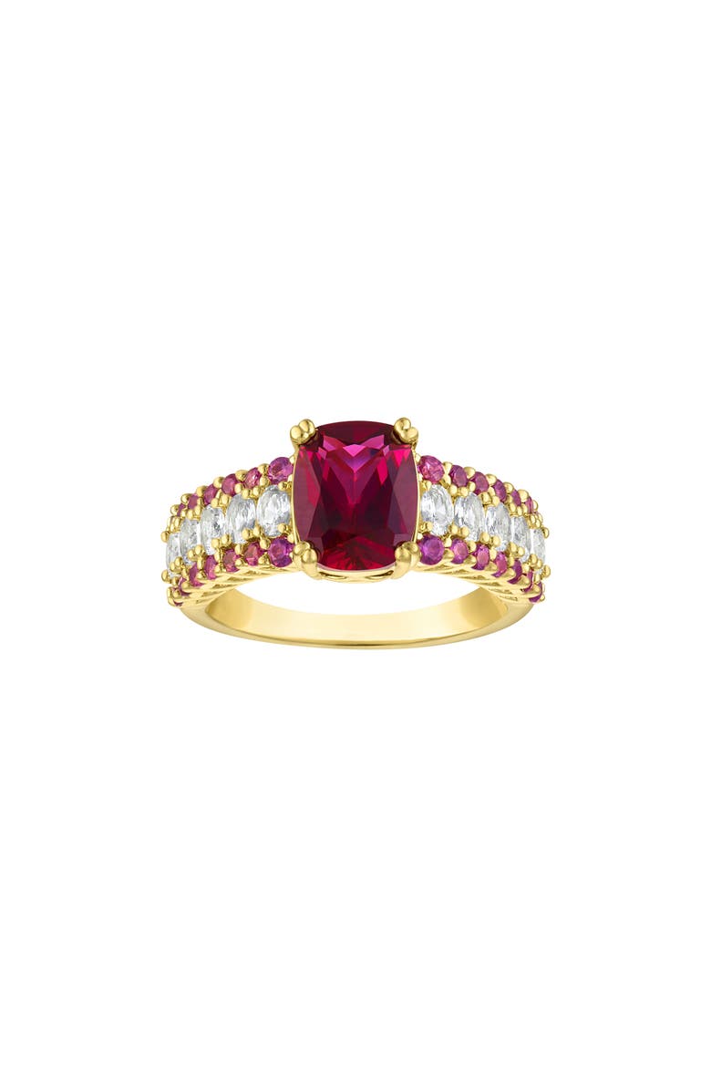 Lab Created Ruby Cushion Ring, Main, color, DARK PINK/ GOLD