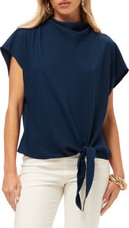 Trina Turk High Neck Tie Hem Bisque Top