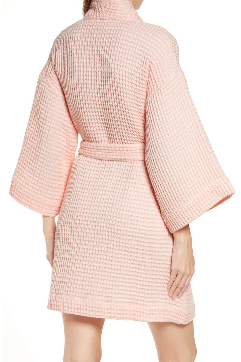 Short Waffle Knit Robe, Alternate, color, PINK VEIL ROSE
