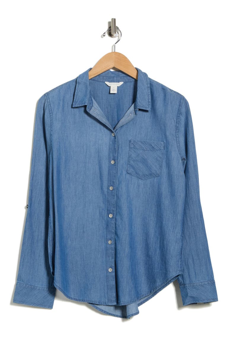 Casual Chambray Button-Up Shirt, Alternate, color, MEDIUM WASH