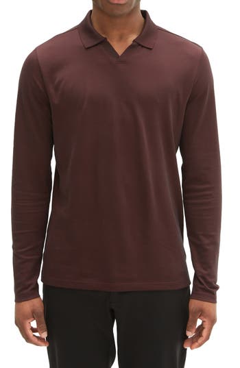 Robert Barakett Adison Long Sleeve Johnny Collar Polo In Red