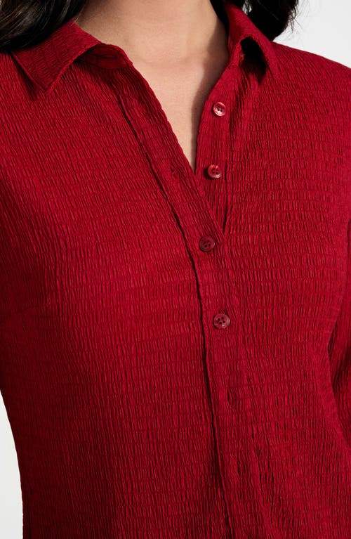 Guess Tessa Floral Smocked Button-up Shirt In Red