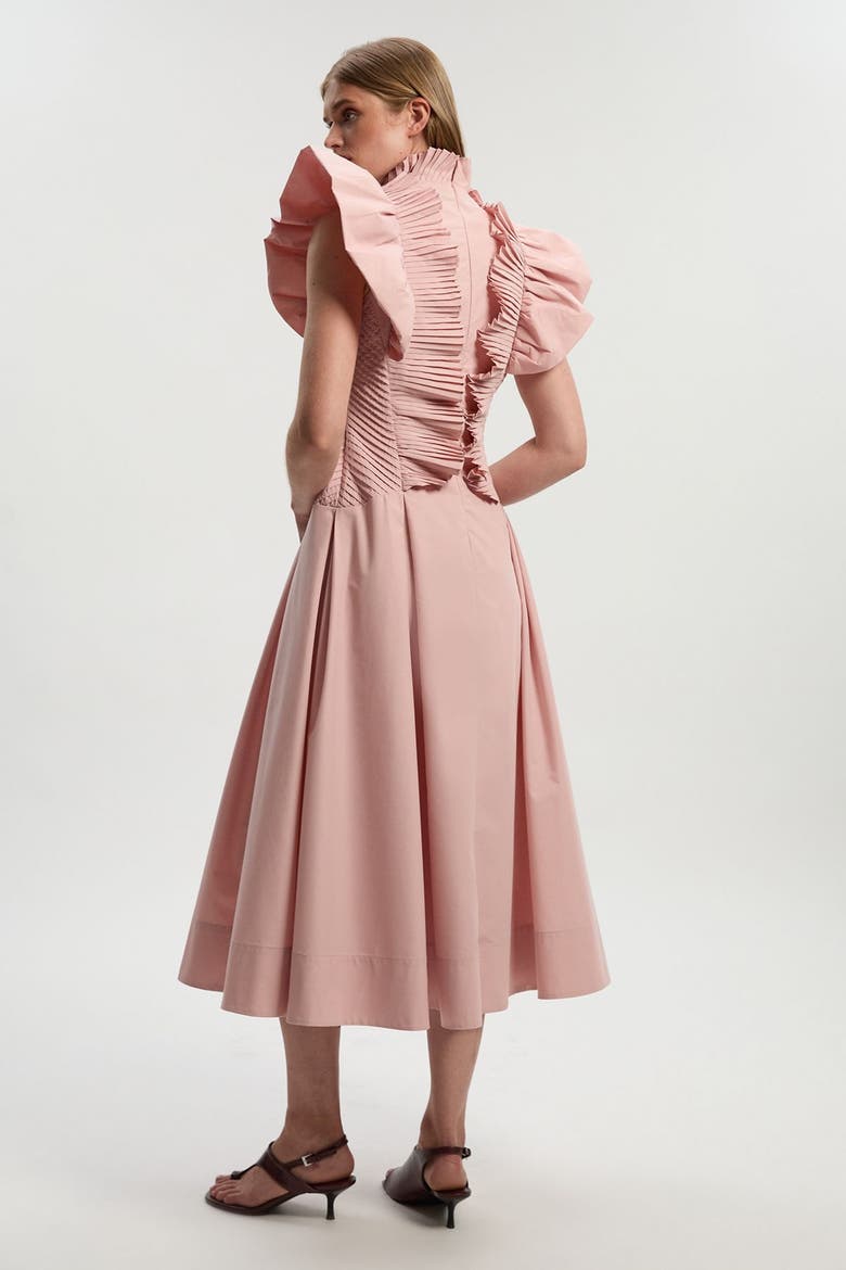 Pleated Ruffle Sleeve Woven Midi Dress, Alternate, color, Blush