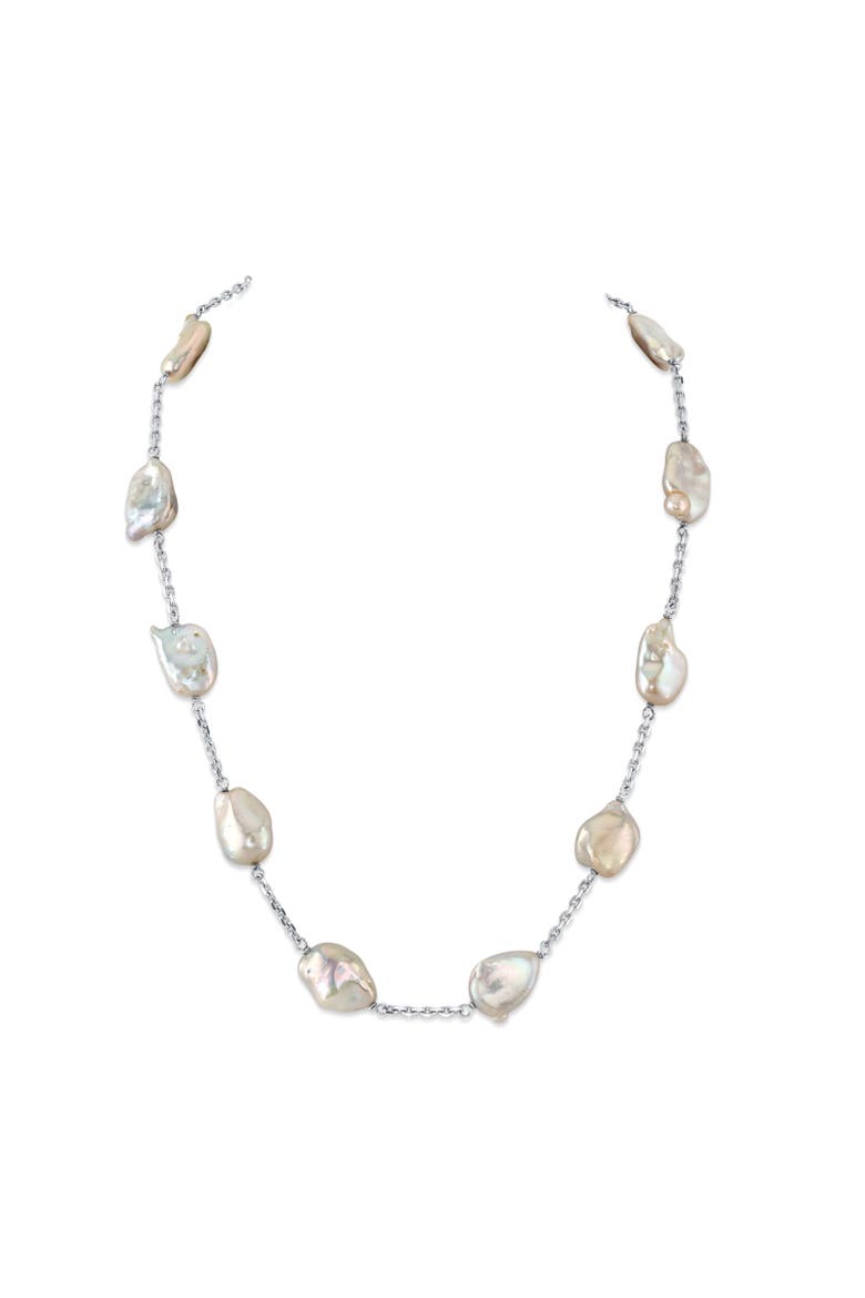 White Freshwater Cultured Keshi Pearl Rhodes Necklace for Women, Main, color, Sterling Silver