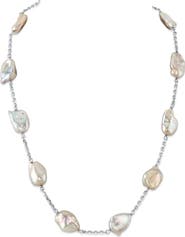 The Pearl Source White Freshwater Cultured Keshi Pearl Rhodes Necklace for Women