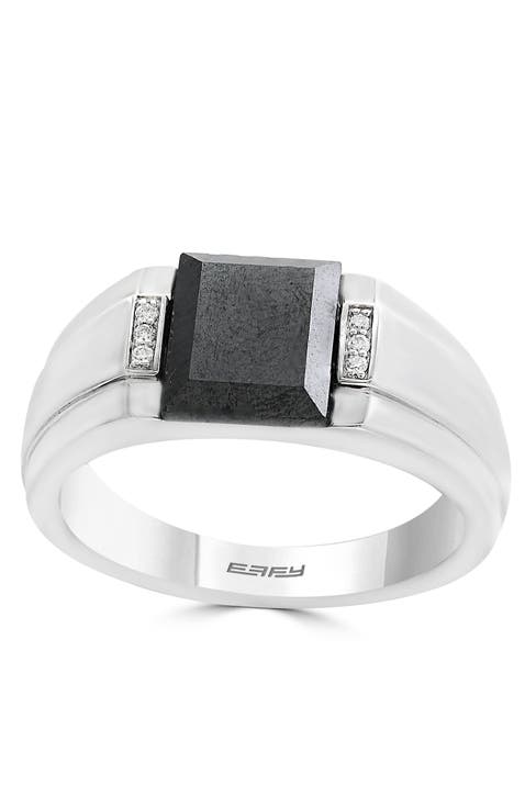 Diamond & Hematite Signet Ring in Sterling Silver