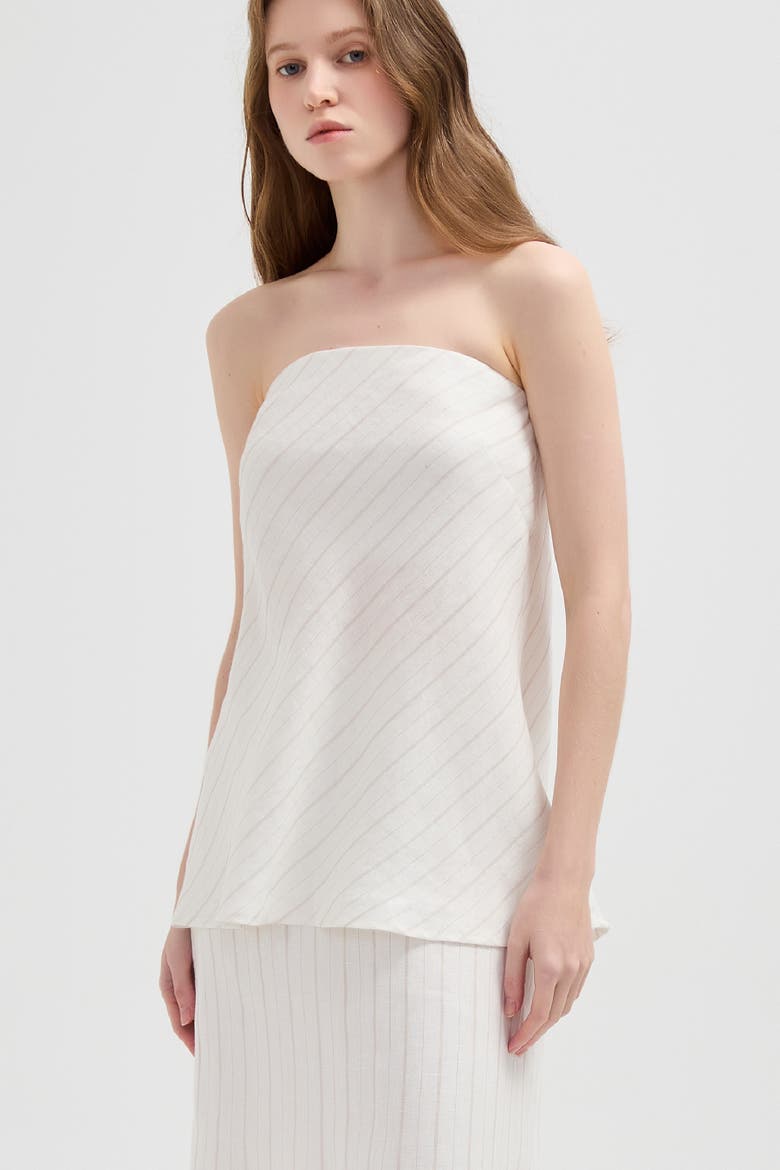 Rhea Strapless Bias Linen Top, Main, color, White Stripe