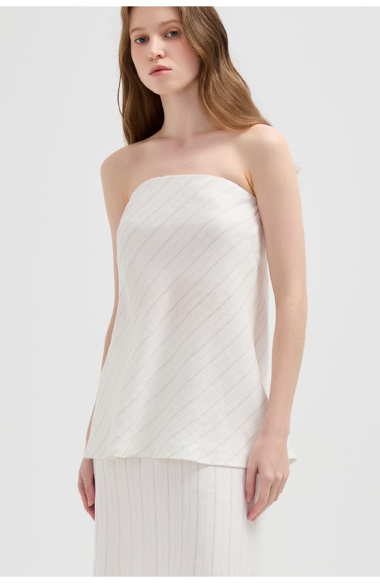 nuaje nuaje Rhea Strapless Bias Linen Top, Main, color, White Stripe