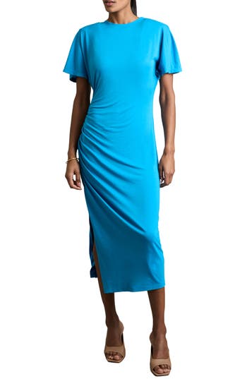Reiss Womens Tulia Side-ruched Jersey Midi Dress Bright Blue In Blue