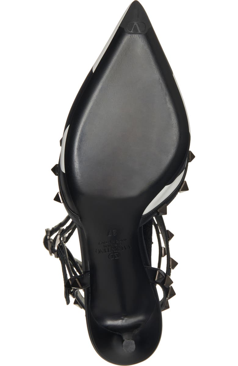 Valentino Garavani Rockstud Pointed Toe T-Strap Pump, Alternate, color, A01 Bianco/ Nero