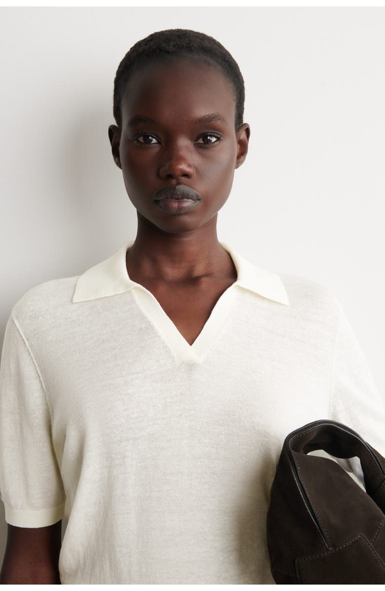 COS Knitted Linen-Merino Polo Shirt, Alternate, color, Cream