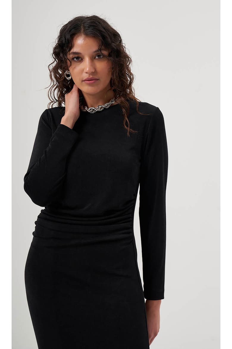 MZL Long Sleeved Gathered Dress, Alternate, color, Black