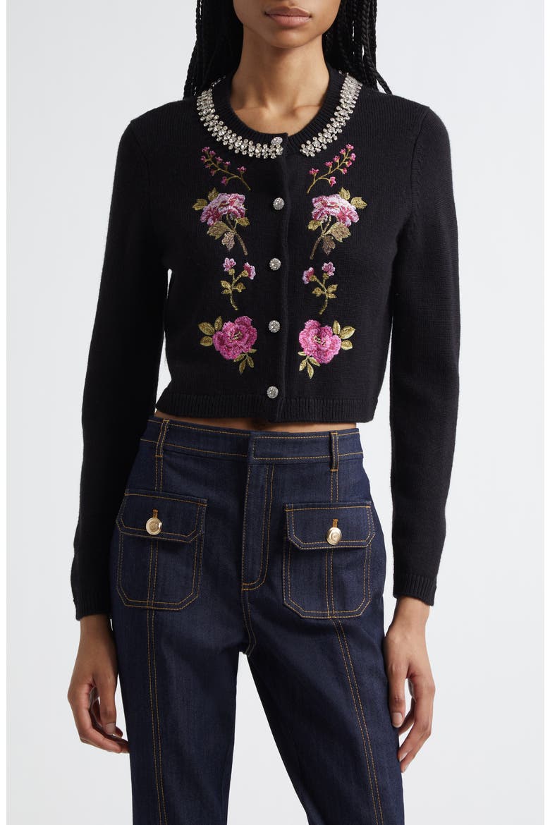 Isolde Floral Embroidered Cardigan, Main, color, BLACK MULTI