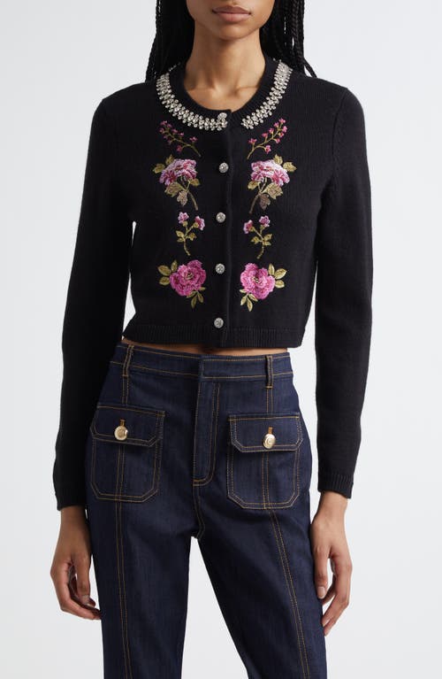 Cinq À Sept Isolde Floral Embroidered Cardigan In Black
