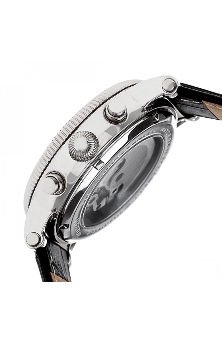 Heritor Automatic Winston Semi-Skeleton Leather-Band Watch, Alternate, color, Silver/Black