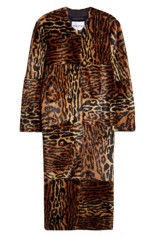 Stand Studio Hilma Faux Fur Long Coat In Animal Print