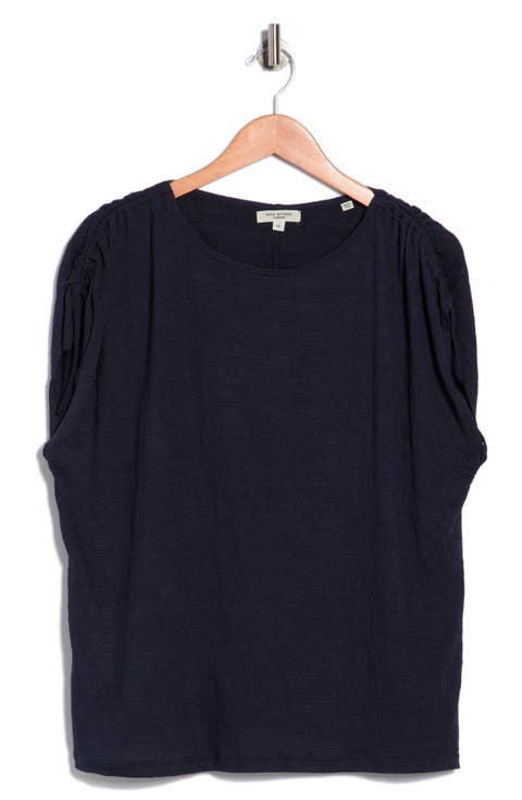 Ruched Shoulder Crinkle Knit Top